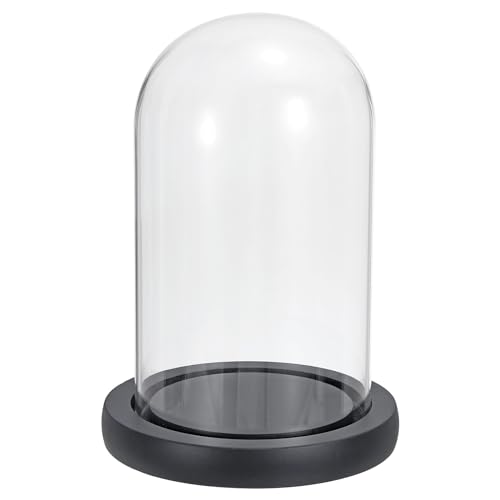 PATIKIL 7.7"x3.9" Clear Cloche Glass Dome, Glass Bell Jar Display Case Tabletop Centerpiece with Black Wooden Base for Christmas Home Decor - size: 7.7x3.9"