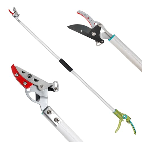GARTOL Cut & Hold Pole Pruner, 4.2 FT Lightweight Fruit Picker with 180° Rotating Handle, SK5 Steel Blade Cuts up to 1/2 Inch, Long Reach Garden Tree Trimmer & Branch Cutter for Shrubs, Bushes
