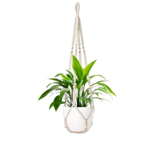 1 Pack Macrame Plant Hanger,Hanging Plant Holder, Boho Home Decor Hanging Basket with Wood Beads,Hanging Planters for Indoor Plants,Plant Hanger Indoor 43" Ivory (POTS NOT Included) - color: Ivory