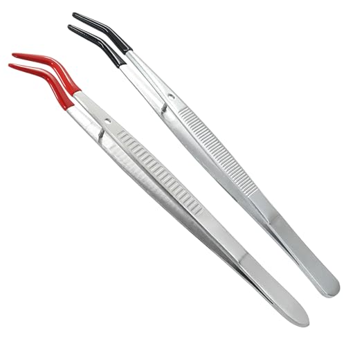 Curved Tweezers, 2 Pack, Silicone Rubber Bent Tip PVC Coated