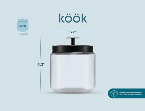 KooK Glass Kitchen Canister Set, Food & Storage Containers for Pantry, Bathroom Apothecary Jars, Tinplate tight Lids, Counter Organizers, 50 oz, Black, Set of 2 - color: Small, Black Lid
