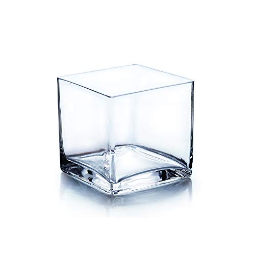 WGV Cube Glass Vase, Candle Holder, 4"x4"x4", Clear Elegant Floral Accent Container Planter Terrarium Storage for Wedding Party Ceremony Event Office Home Decor, 1 Piece - size: 4"