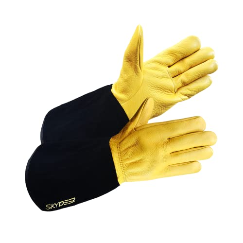 SKYDEER 100% Full Premium Genuine Grain Deerskin Leather Work Gloves for Men, Full Thorn Proof & Waterproof & Super Soft Gardening Gloves (SD6632)