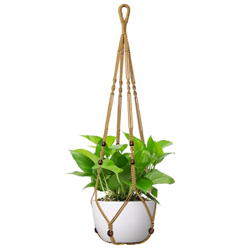 USLAI Macrame Plant Hanger, Fits 4 to 15 Inch Pots, 35 Inch, Brown, 1 Pack | Strong Hanging Plant Holder for Indoor Outdoor, Boho Home Decor (Pots Not Included) - color: Brown, size: 35 Inch