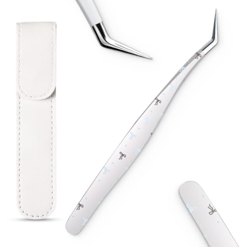 Craft Tweezers, Precision Tweezer with Leather Pouch for Stickers | Original Design, For Crafting Especially Stickers, Curved and Extended, Stainless Steel, Built to Last, Comfortable Handling - color: Silver