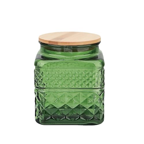 ANSQU Square Green Glass Canister, 37oz Candy Jar with Lid, Coffee Caniser - color: Green-Square, size: 37 Ounces