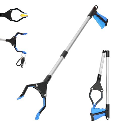 32 inch GrabRunner Foldable Reacher Grabber Tool with Strong Magnetic Tip for Seniors, Disabled, After Surgery Recovery (Blue) - color: Blue