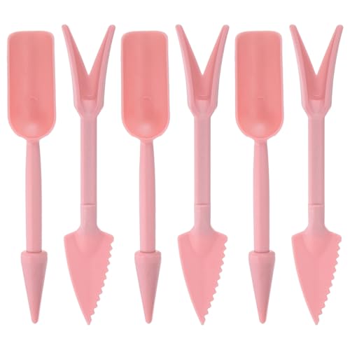 M METERXITY 3-Set Mini Gardening Tools, Plastic 2-in-1 Portable Garden Shovel Hand Tools Set Digging Scoops Kits for Plant/Seedlings/Transplanting/Succulent/Bonsai [Pink] - color: Pink