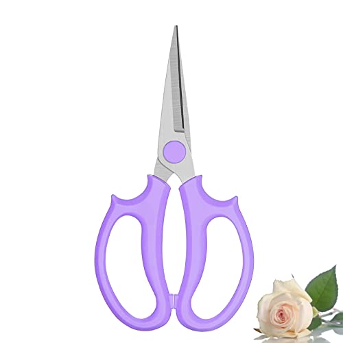 Leize Flower Scissors, Premium Thickened Stainless Steel Floral Shears, Strong Pruner for Flowers, Branches and Leaves (Purple Slender) - color: Purple Slender