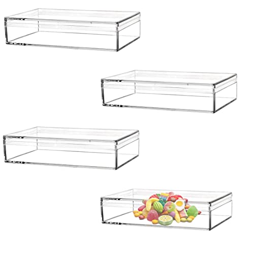 KissYou Acrylic Box With Lid 4 Pieces Small Clear Rectangle Boxes Jewelry Storage Contanier Wedding Party Gift Candy Boxes - size: 4.33 x 2.76 x 0.98 Inch