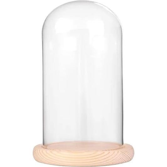 Decorative Clear Glass Dome, Glass Dome for DIY Snow Globes, Tabletop Centerpiece Cloche Bell Jar Display Case Wood Base (Natural Color, 9 x 15 cm) - color: Natural Color, size: 9 x 15 cm
