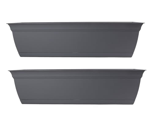 The HC Companies Eclipse Window Planter Box, 30 Inch, Warm Gray, 2-Pack | Plastic, Attached Saucer, Drainage Holes, Lightweight, UV-Resistant, for Indoor & Outdoor Plants, Garden & Home Decor - color: Warm Gray, size: 30" (Pack of 2)