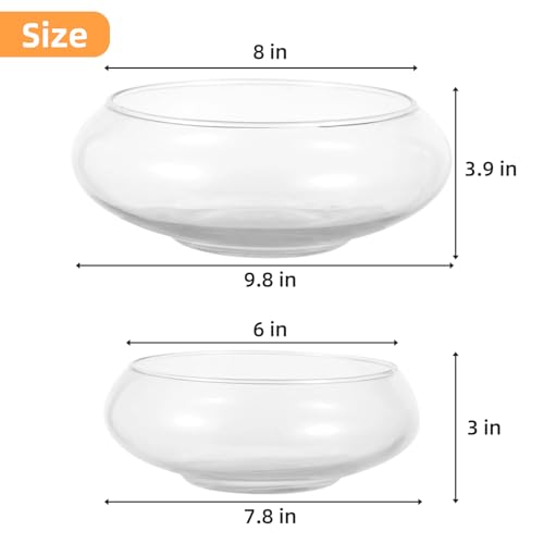 2 PCS Round Glass Vase Bowl, 6"/ 8" Wide Mouth Clear Glass Fish Bowls, Lotus Bowl, Succulent Planters, Hydroponic Planter Floral Decor Centerpieces for Home Decoration (2PCS)
