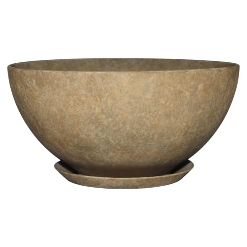 GROWSCAPE Rosie Planter Bowl, with Drainage and Saucer, 10” Earth | Hand-Painted Finish Plant Pots, Lightweight Indoor Outdoor Planter, UV-Resistant, Great for Patio, Home & Garden Decor Accent - color: Earth