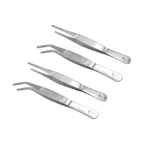 4-Pack 5 Inch Straight and Curved Stainless Steel Tweezers - size: 5inch Straight and Curved Tip