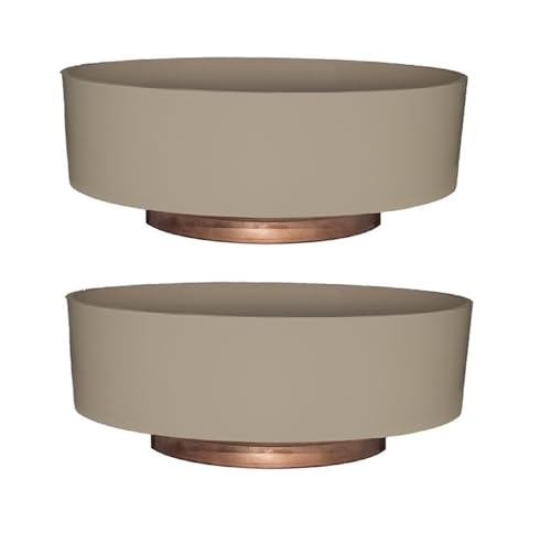 The HC Companies 8 Inch Round Plastic Succulent Capri Bowl Decorative Indoor Flower Succulent Planter Pot with Drain Plug Hole, Artisan Taupe with Copper Bottom Color (2 Pack) - color: Artisan Taupe, size: 8" (Pack of 2)