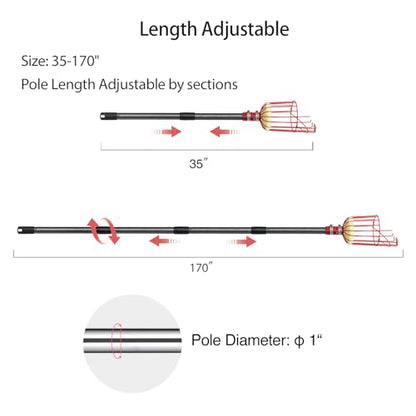DonSail Fruit Picker Pole Tool with Basket Telescoping, Adjustable Apple Picker Pole 35-170 inch Long Handle, Mango Orange Avocado Fig Acorn Lemon Pear Pomelo Chery Picker for Tree - size: 35-170"