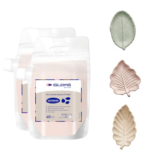 Glizma Refill Pack for Leaf Craft Kit, 0.79lb × 2 Bags, Plaster Casting Powder 360g × 2, Water-Activated Art Plaster, Fast Setting with 40+ Minute Demold Time, Shake-to-Mix Bag Design - size: Leaf Refill