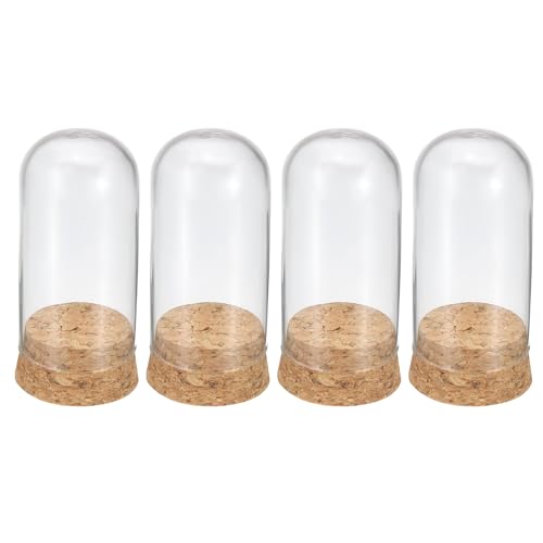 PATIKIL 4 Pack Clear Cloche Glass Dome Bell Jar Display Case 1.46x3.15inch | Tabletop Centerpiece, with Cork Base, for LED Light Plants Home Decor