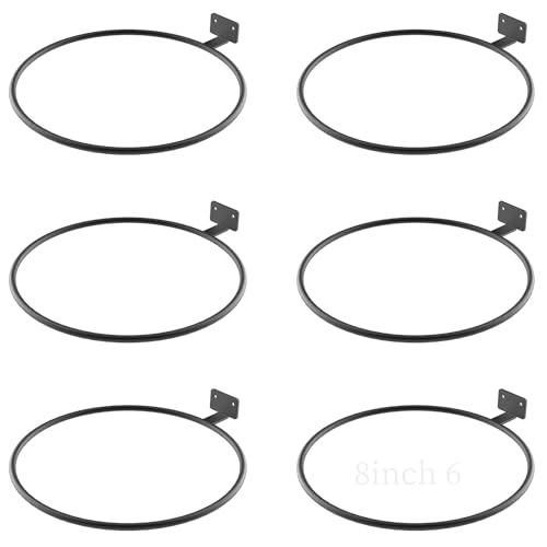 6Pack Black 8In Wall Mount Metal Flower Pot Rings Heavy Duty Plant Brackets | Sturdy rustproof metal planter ring holders Bulk,wall mounted saves space,perfect for indoor and outdoor flower pot display - color: Black/6pack, size: 8in