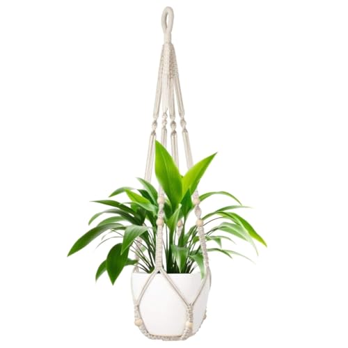 1 Pack Macrame Plant Hanger,Hanging Plant Holder, Boho Home Decor Hanging Basket with Wood Beads,Hanging Planters for Indoor Plants,Plant Hanger Indoor 35" Ivory (POTS NOT Included) - color: Ivory