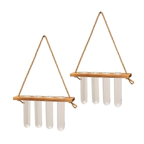 Planter Terrarium,Test Tube Vase Glass Planter Plant Propagation Station Plant Hangers of Rope with Stand for Hydroponic Plant Cutting(Brown-2-Tier)