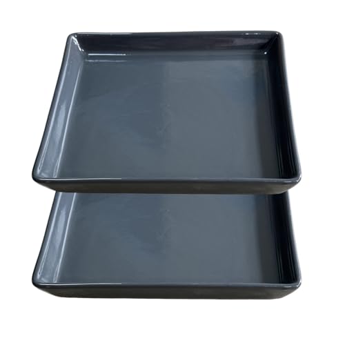 Square Ceramic Plant Saucer Tray 2 Pcs 6 7 8 Inch Grey, 8" OD x6.7 ID x1.2 Deep, Sturdy Heavy Duty Glazed Planter Drip Flower pots with Catch Basin for Indoor Outdoor Plants(8" Grey) - color: Gray, size: 8"(2pack)