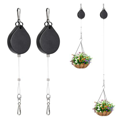 Retractable Plant Hanger – Adjustable Length with Locking Sliders, Heavy Duty ABS & Stainless Steel Cable, 18–22 lbs Capacity, 2 Pack for Hanging Baskets, Bird Feeders, Outdoor Use (Black) - color: 2-pack