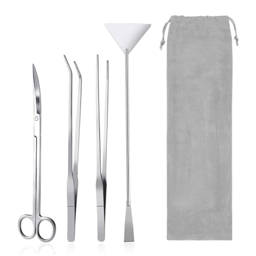 4Pcs Stainless Steel Aquascape Tool Kit with Tweezers Scissors Spatula - color: Silver