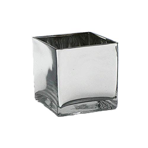 WGV Cube Glass Vase, Candle Holder, 5"x5"x5", Silver Elegant Floral Accent Container Planter Terrarium Storage for Wedding Party Ceremony Event Office Home Decor, 1 Piece - size: 5" Silver