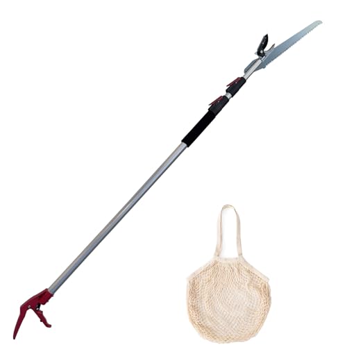 4.6-10ft Extendable Tree Pruner,Telescopic Tree Trimmer Pole Saw, Branch Cutter,Upgrade Steel Saw blade,Fruit Picker and Pruning Shears Gardening,Lightweight & Portable Lopper with a Fruit Mesh Bag