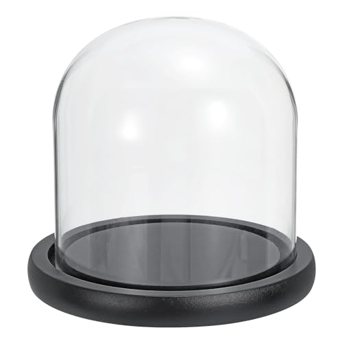 PATIKIL 4.9"x4.7" Clear Cloche Glass Dome, Glass Bell Jar Display Case Tabletop Centerpiece with Black Wooden Base for Christmas Home Decor - size: 4.9x4.7"