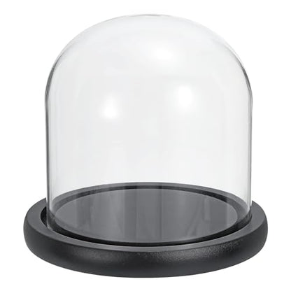 PATIKIL 4.9"x4.7" Clear Cloche Glass Dome, Glass Bell Jar Display Case Tabletop Centerpiece with Black Wooden Base for Christmas Home Decor - size: 4.9x4.7"