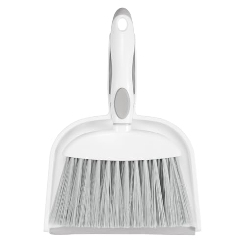 NACENA Small Dust Pan and Brush Set, Mini Broom and Dustpan Set, White&Gray - size: 1-Pack
