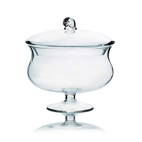 WGV Apothecary Jar, Width 8", Height 8.5", Clear Stemmed Round Glass Storage Container Fruit Food Cake Candy Liquid Jar with Lid for Wedding Party Ceremony Banquet Event Office Home Decor 1 Piece - size: Short Round 8"H with Stand