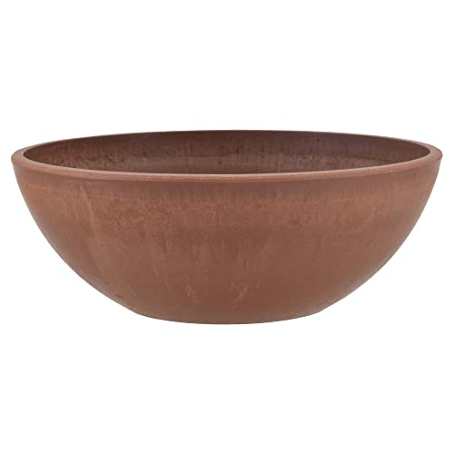 PSW Pot Collection M25TC 10-inch Plastic/Stone/Wood Composite Low Bowl Planter – No Drainage Hole (Drillable), Shallow Indoor/Outer Pot for Succulents, Bonsai, Fairy Gardens, Herbs, Terra Cotta Color - color: Terra Cotta, size: 10 Inch