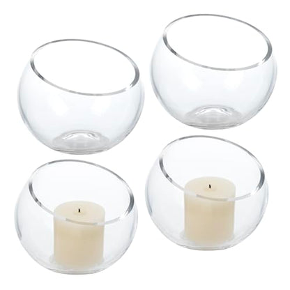 MyGift Premium Hotel Series 5 Inch Round Clear Glass Air Plant Terrariums, Mini Candy Bowl Jars, Tealight Candle Holders, Succulent Cactus Vases, Set of 4 (Pack of 3) - size: Set of 4 (Round) (Pack of 3)