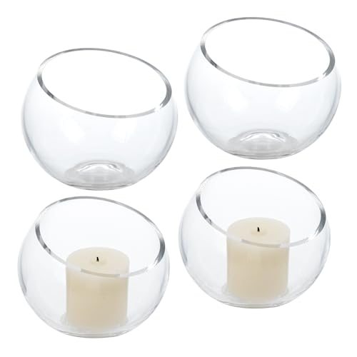 MyGift Premium Hotel Series 5 Inch Round Clear Glass Air Plant Terrariums, Mini Candy Bowl Jars, Tealight Candle Holders, Succulent Cactus Vases, Set of 4 (Pack of 3) - size: Set of 4 (Round) (Pack of 3)