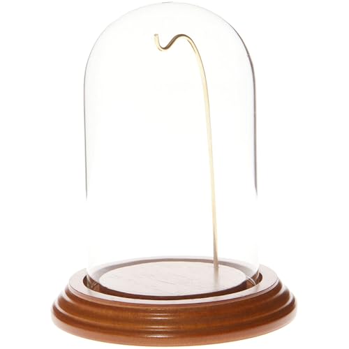 Plymor 3" x 5" Watch Glass Display Dome Cloche (Oak Veneer Base & Gold Wire) - color: Oak Base / Gold Wire