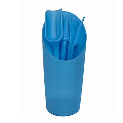 4Pcs Blue Plastic Gardening Tools Set Includes Bucket | Transplanter,Spade,Hole Puncher for Gardening