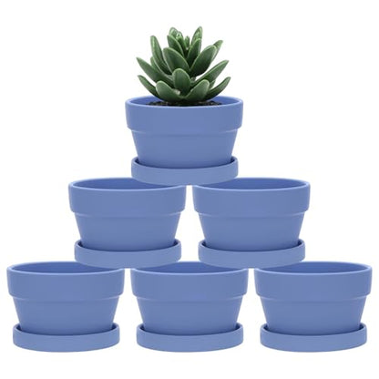 M METERXITY 6-Pack Shallow Terracotta Clay Pots, 4.3" Ceramic Small Plant Pots with Saucer and Drainage Holes for Succulent Plants/DIY Crafts, Terracotta Pottery Planters [Light Purple] - color: Light Purple