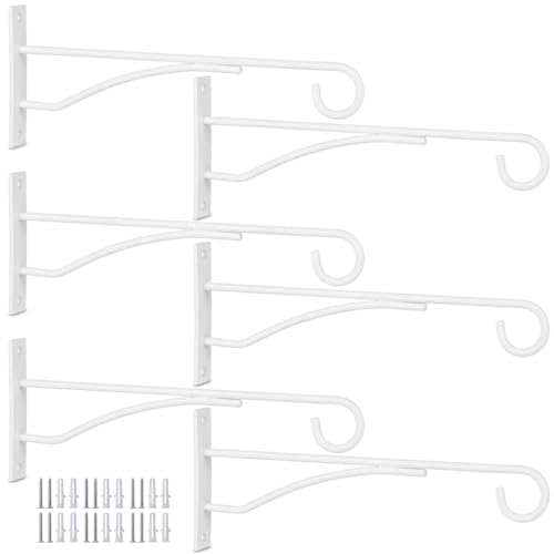Eyrosa 8" Plant Hangers Hanging Hooks Minimalist 6 Pack, White | Plant Bracket for Wall Fence Porch Outdoor Indoor, Metal Hooks for Basket, Flower, Planter, Feeder, Lantern, Wind Chime - color: White