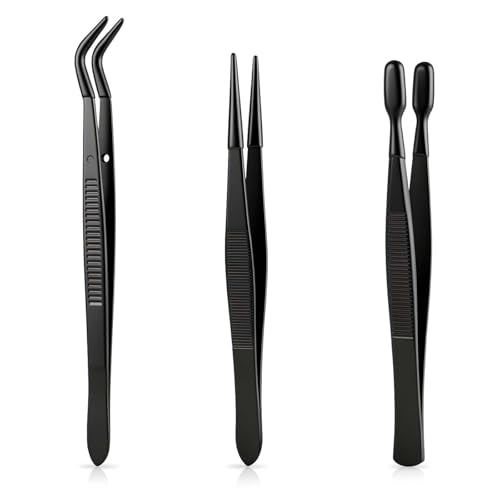 3 PCS Rubber Tipped Tweezers, Tweezers for Crafting with Rubber Tips, Precision Crafting Tools for Jewelry, Stamps, Beads, And DIY Projects, Black - color: Black
