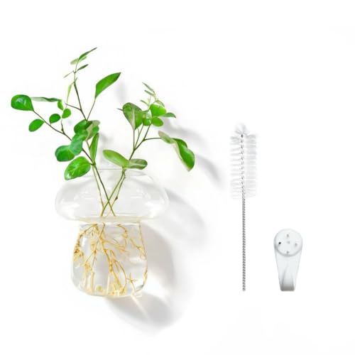 Mushroom Vase with Hook, Propagation Station, Clear Borosilicate Mini Glass Planter Terrarium Jar for Plant Cuttings, Unique Hydroponic Bud Flower Holder for Indoor Garden Decor Gifts, 1 PC - color: Clear—1PC