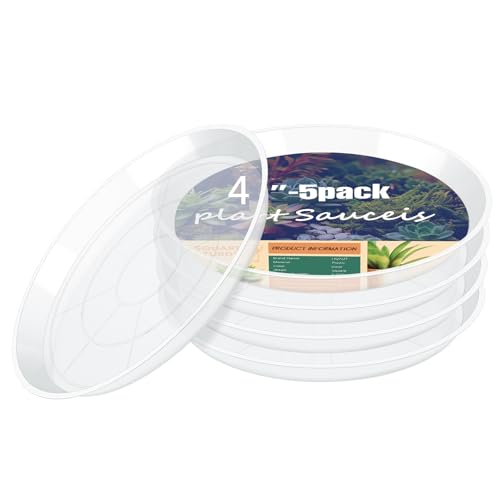 4 6 8 10 12 14 16 18 20 22 Inch Clear Plant Saucer, 5 Pack Durable Plastic Water Catcher Trays for Flower Pots, Plant Drip Trays for Indoor Outdoor Planter(4inch) - size: 4 inch