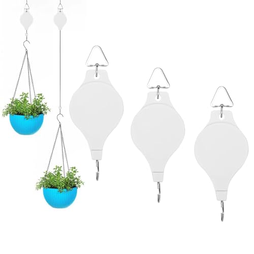 3Pcs Retractable Plant Hanger - Upgrade Plant Pulleys for Hanging Plants, Easy to Raise and Lower, Suitable for Garden Flower Pots, Hanging Planter, Bird Feeder (3Pcs-White) - color: 3pcs-white