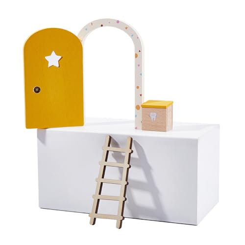 WADORN Mini Wooden Door Kit Magical Fairy Doors with Ladder Box Decorative Card, Fairy Garden Micro Landscape Decoration Festival Little Magical Doors DIY Craft Gifts for DIY Craft Yard Decor