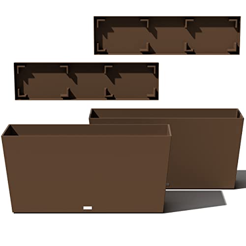 Veradek Pure Series Midori Planter & Drip Tray - Wide Outdoor Planter Set - color: Brown, size: 39 inch - 2 pack with saucers