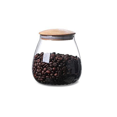 400 ML/13 FL OZ Clear Cute Glass Storage Canister Holder with Airtight Bamboo Lid, Round Modern Decorative Small Container Jar for Coffee, Spice, Candy, Salt, Cookie, Condiment, Pepper, Sugar - size: 400 ml (13 fl oz)