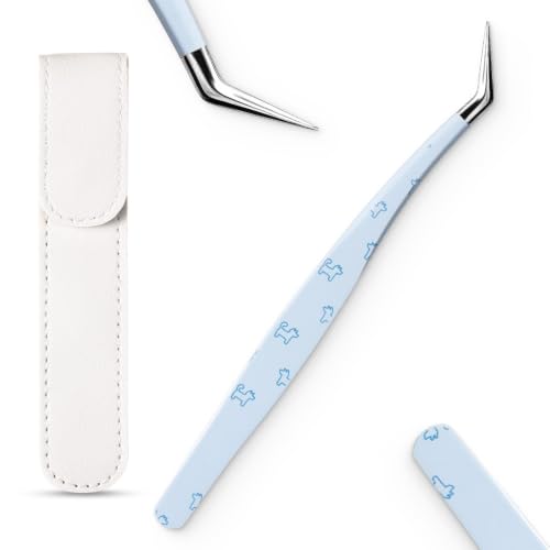 Craft Tweezers, Precision Tweezers with Leather Pouch for Stickers | Original Design, For Crafting Especially Stickers, Curved and Extended, Stainless Steel, Built to Last, Comfortable Handling - color: Blue